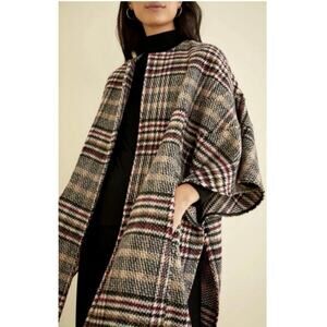 Anthropologie Eva Franco Plaid Wool Blend Kimono Coat Wrap Jacket xs/sm